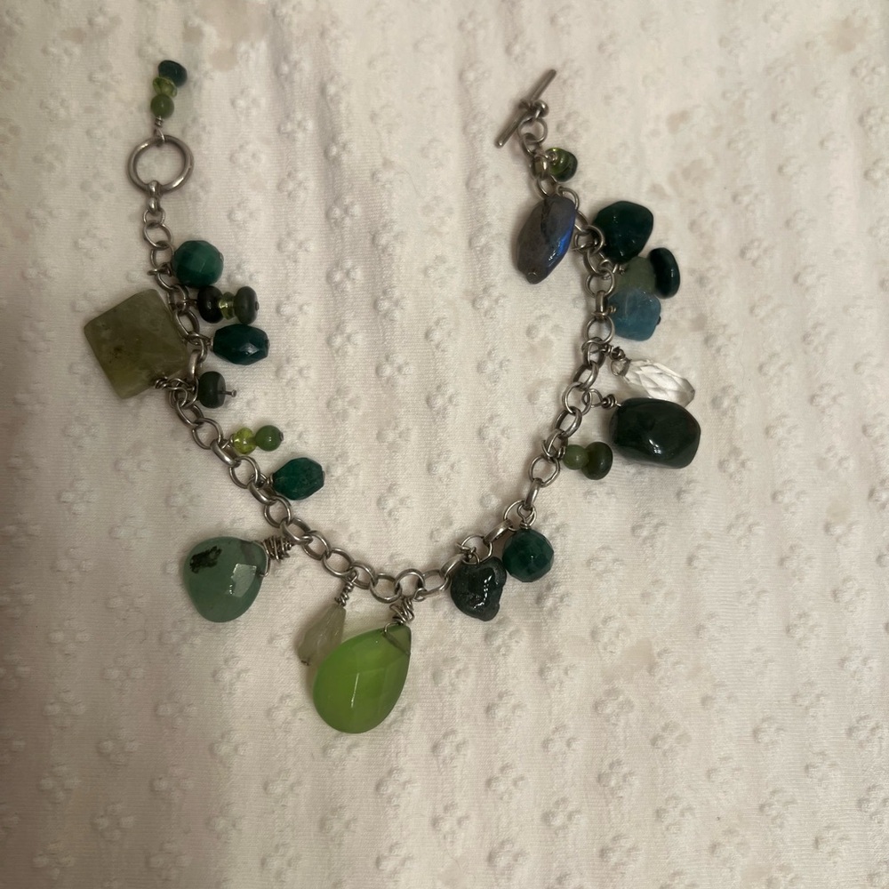 Green Gemstone Charm Bracelet - Women Jewelry vintage - Picture 2 of 5